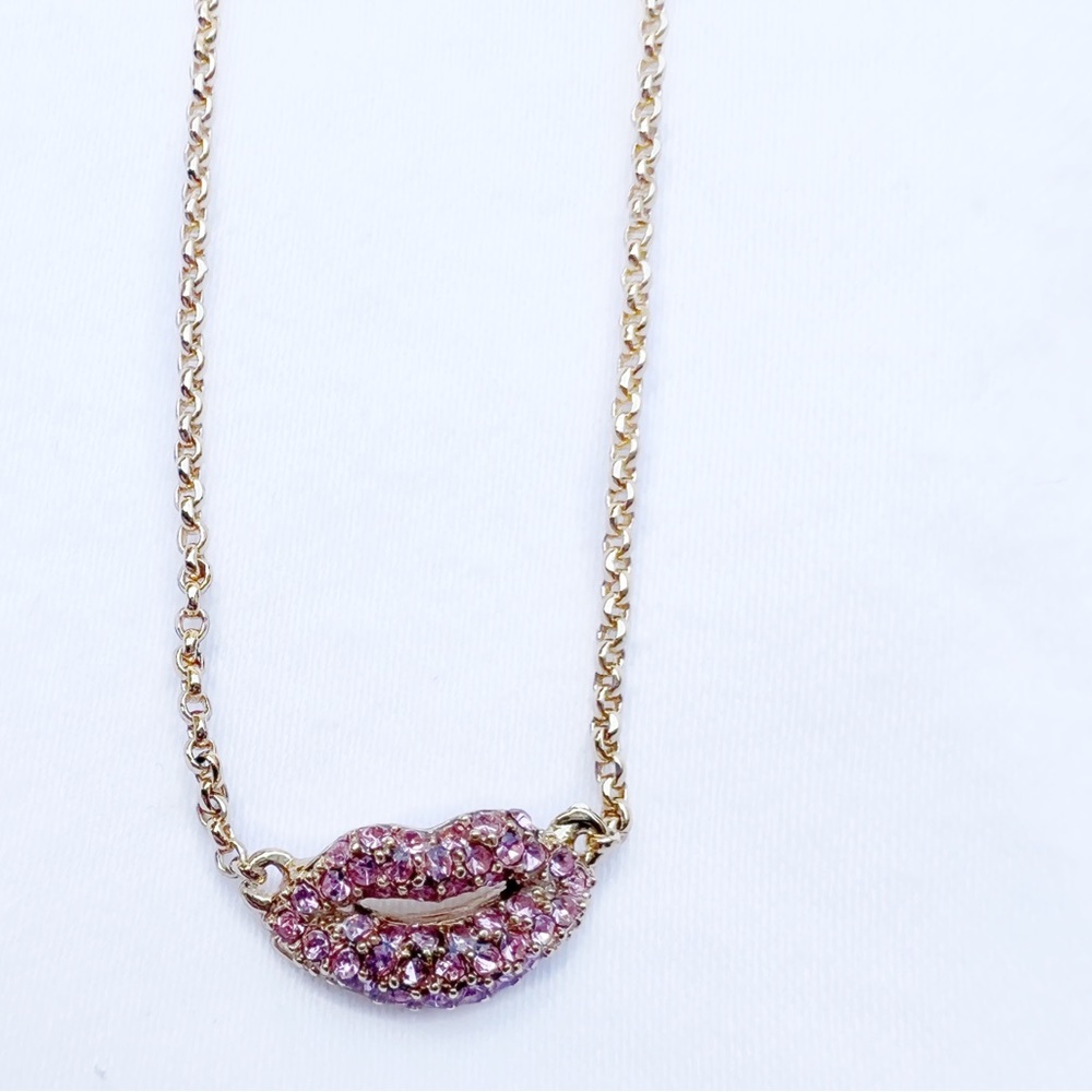 Kate Spade Pink Pavé Lips Necklace